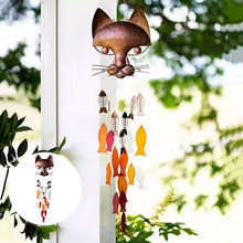 Load image into Gallery viewer, Handcrafted Metal Cat and Recycled Glass Fish Wind Chime