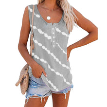 Load image into Gallery viewer, Women's Diagonal Stripe Button Crew Neck Tank Top