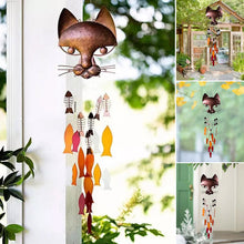 Load image into Gallery viewer, Handcrafted Metal Cat and Recycled Glass Fish Wind Chime