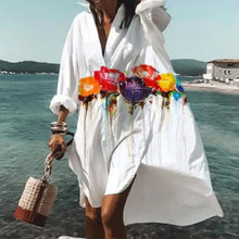 Load image into Gallery viewer, Women's Long Sleeve V-Neck Shirt Dress