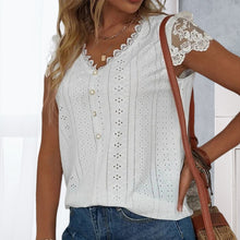 Load image into Gallery viewer, Casual V Neck Lace T-Shirt