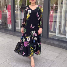 Load image into Gallery viewer, Floral Long Sleeve Black Dress