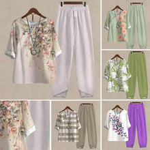 Load image into Gallery viewer, Women's Two Piece Outfits Floral Crewneck Suit