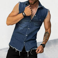 Load image into Gallery viewer, Men's Vintage Lapel Sleeveless Denim Shirt