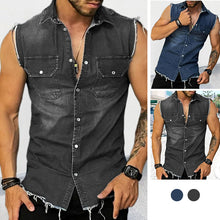 Load image into Gallery viewer, Men's Vintage Lapel Sleeveless Denim Shirt