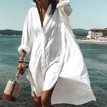 Load image into Gallery viewer, Women's Long Sleeve V-Neck Shirt Dress