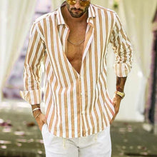 Load image into Gallery viewer, Spring Summer Men's Cotton Linen Striped Button Shirt