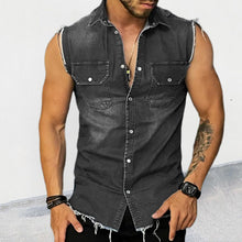 Load image into Gallery viewer, Men's Vintage Lapel Sleeveless Denim Shirt