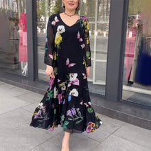 Load image into Gallery viewer, Floral Long Sleeve Black Dress
