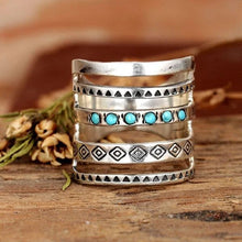 Load image into Gallery viewer, Bohemian Openwork Carved Turquoise Ring