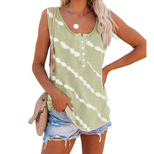 Load image into Gallery viewer, Women's Diagonal Stripe Button Crew Neck Tank Top