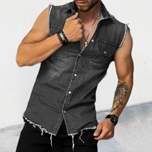 Load image into Gallery viewer, Men's Vintage Lapel Sleeveless Denim Shirt