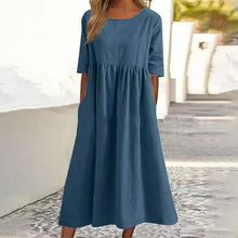 Load image into Gallery viewer, Women's Casual Crew Neck Pocket Smocked Cotton Dress