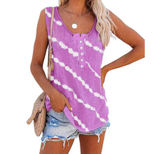 Load image into Gallery viewer, Women's Diagonal Stripe Button Crew Neck Tank Top