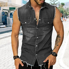 Load image into Gallery viewer, Men's Vintage Lapel Sleeveless Denim Shirt