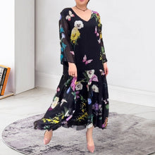 Load image into Gallery viewer, Floral Long Sleeve Black Dress