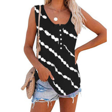 Load image into Gallery viewer, Women's Diagonal Stripe Button Crew Neck Tank Top