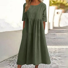 Load image into Gallery viewer, Women's Casual Crew Neck Pocket Smocked Cotton Dress