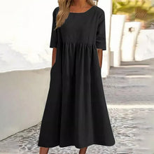 Load image into Gallery viewer, Women's Casual Crew Neck Pocket Smocked Cotton Dress
