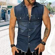 Load image into Gallery viewer, Men's Vintage Lapel Sleeveless Denim Shirt