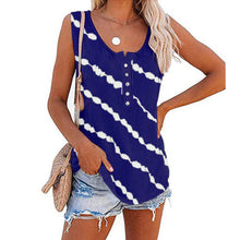 Load image into Gallery viewer, Women's Diagonal Stripe Button Crew Neck Tank Top