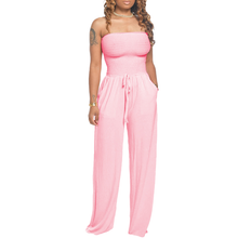 Load image into Gallery viewer, Asymmetric Solid Color Smocked Jumpsuit