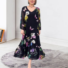 Load image into Gallery viewer, Floral Long Sleeve Black Dress