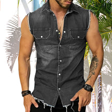 Load image into Gallery viewer, Men's Vintage Lapel Sleeveless Denim Shirt