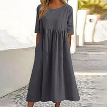 Load image into Gallery viewer, Women's Casual Crew Neck Pocket Smocked Cotton Dress