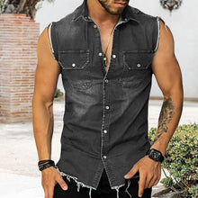 Load image into Gallery viewer, Men's Vintage Lapel Sleeveless Denim Shirt