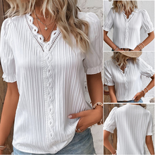 Load image into Gallery viewer, V Neck Plain Lace Elegant Shirt