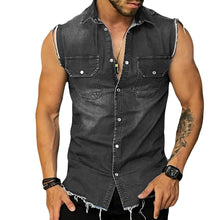 Load image into Gallery viewer, Men's Vintage Lapel Sleeveless Denim Shirt