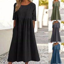Load image into Gallery viewer, Women's Casual Crew Neck Pocket Smocked Cotton Dress
