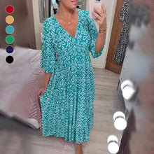 Load image into Gallery viewer, Bohemian Casual Print V-neck Waist Wrap Long Dress