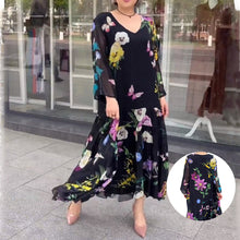 Load image into Gallery viewer, Floral Long Sleeve Black Dress