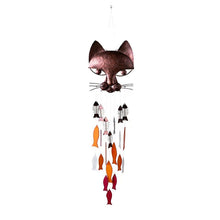 Load image into Gallery viewer, Handcrafted Metal Cat and Recycled Glass Fish Wind Chime