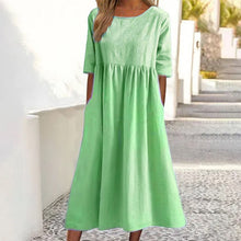 Load image into Gallery viewer, Women's Casual Crew Neck Pocket Smocked Cotton Dress