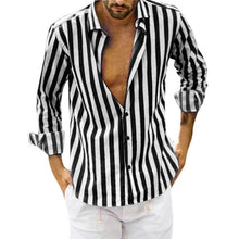 Load image into Gallery viewer, Spring Summer Men's Cotton Linen Striped Button Shirt