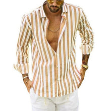Load image into Gallery viewer, Spring Summer Men's Cotton Linen Striped Button Shirt